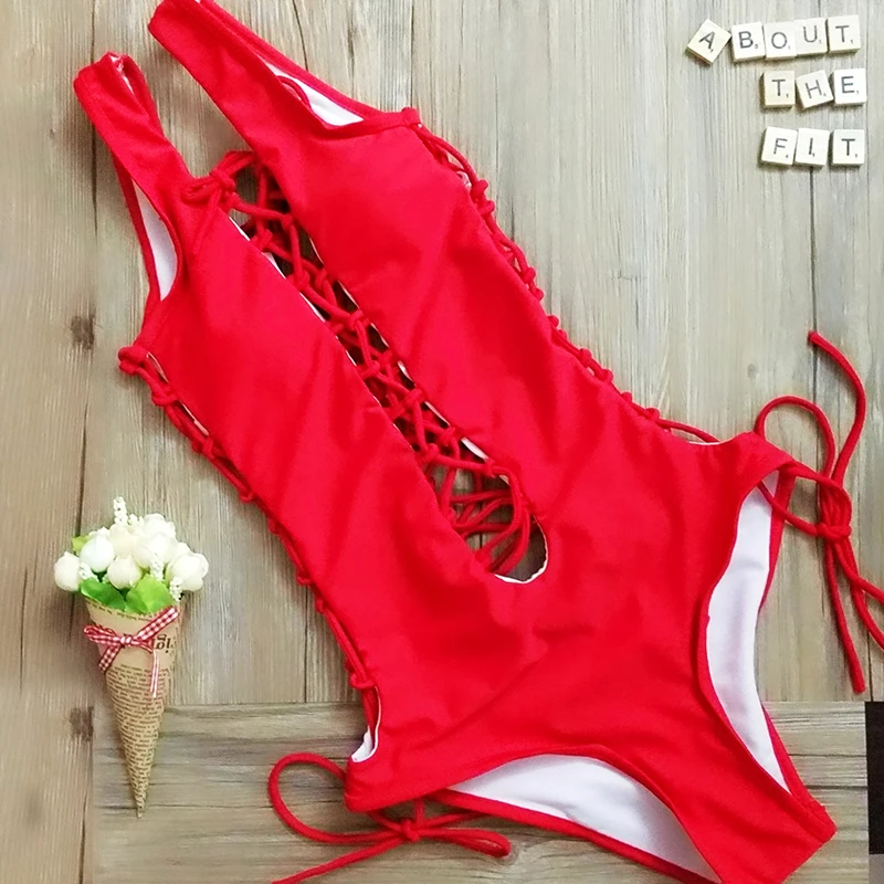 3 цвета сексуальный цельный купальник на шнуровке купальный костюм женский с