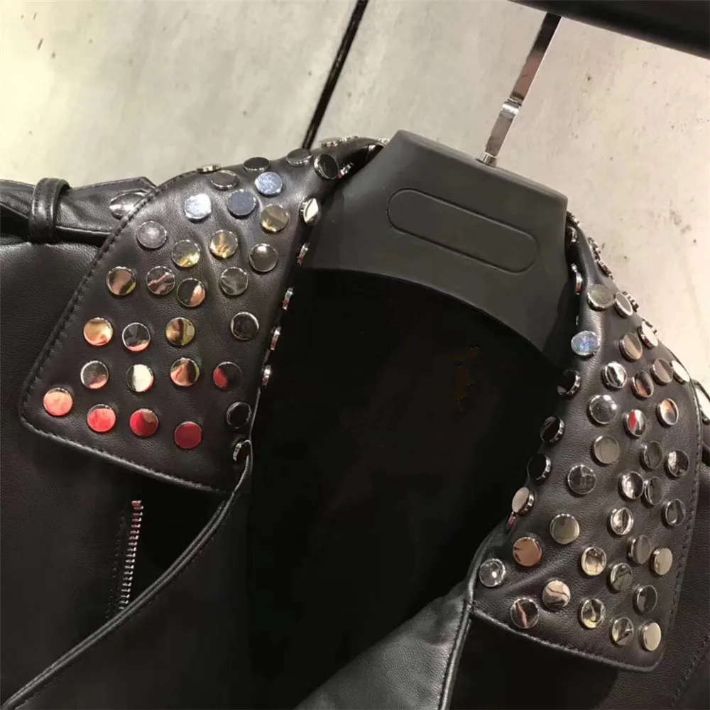 Женская куртка из натуральной кожи зимнее пальто овчины Черная Осенняя для