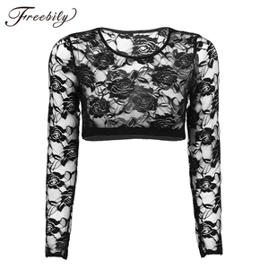Сексуальный мягкий кружевной короткий топ с цветочным рисунком, женская летняя футболка, прозрачная сетчатая обрезанная футболка, Женская Клубная футболка для вечеринки, Blusa