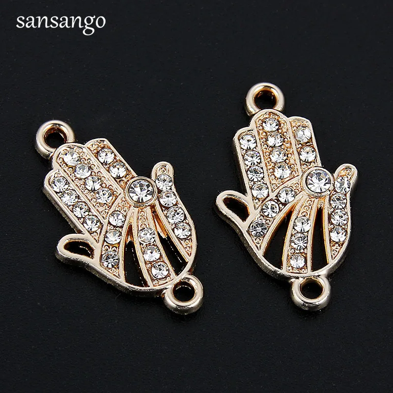 

10pcs Gold Color Crystal Fatima Hamsa Hand Jewelry Charms Connector Accessories For Women Men DIY Making Necklace Bracelet