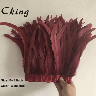 wine red Cking 1 метр 25-30 см серый куриный петушиные перья Отделка Ткань боковая лента с перьями из хвоста петуха TrimsClothing свадебное украшение кружева - Цвет: wine red