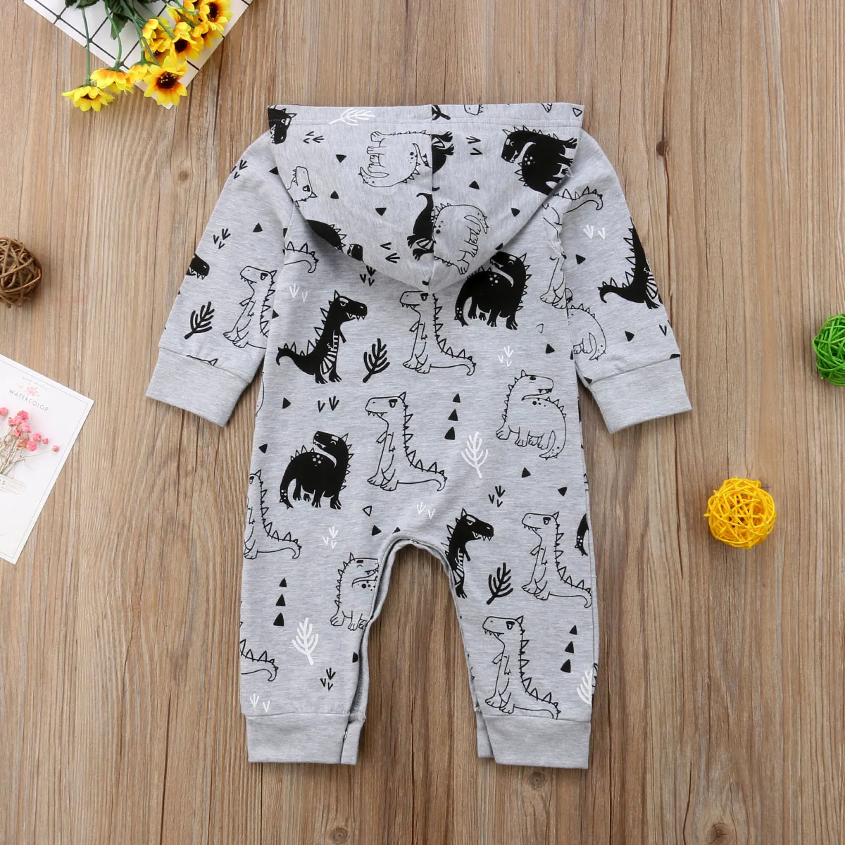 Rompers Cute Newborn Baby Girls Boy 2018 Autumn Casual Long Sleeve Hooded Romper Dinosaur Jumpsuit Outfits | Детская одежда и