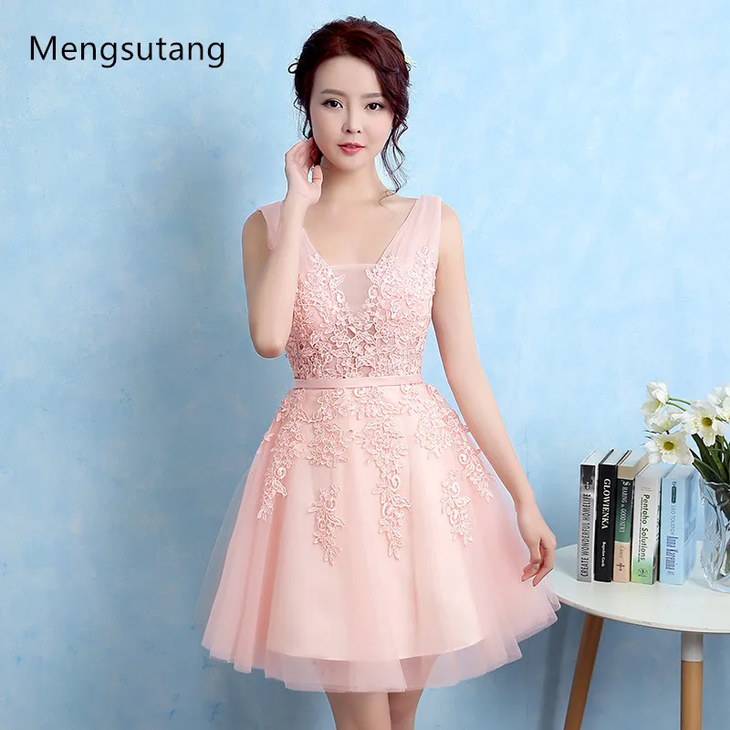 

Robe De Soiree 2023 New short lace sleeveless V-Neck pink Bridesmaid Dress ever pretty Plus Size ombre dress Party Prom Dress