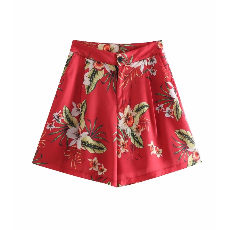 2019 женские модные шорты с цветочным принтом красные повседневные свободные