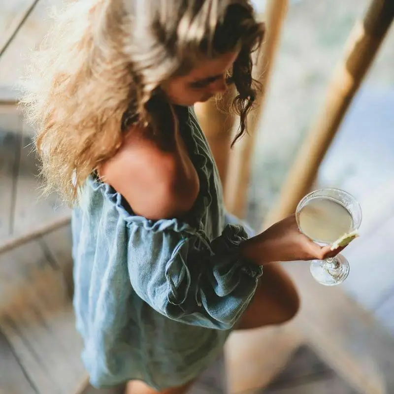 Женский пляжный костюм Boho летнее платье с длинным рукавом и открытыми плечами 2019