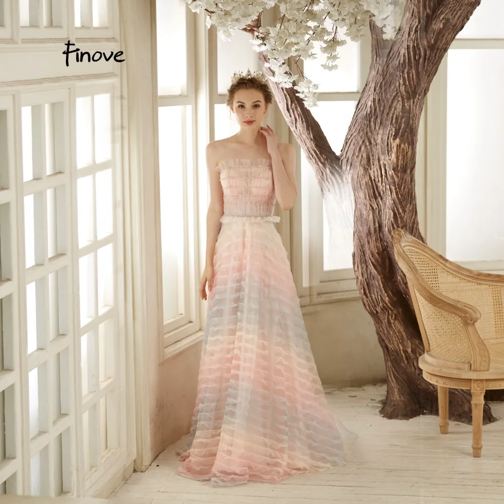 Finove вечернее платье длинное Новое поступление vestido de fiesta Gradation цвет с бисером Иллюзия Тюль женские платья плюс размер