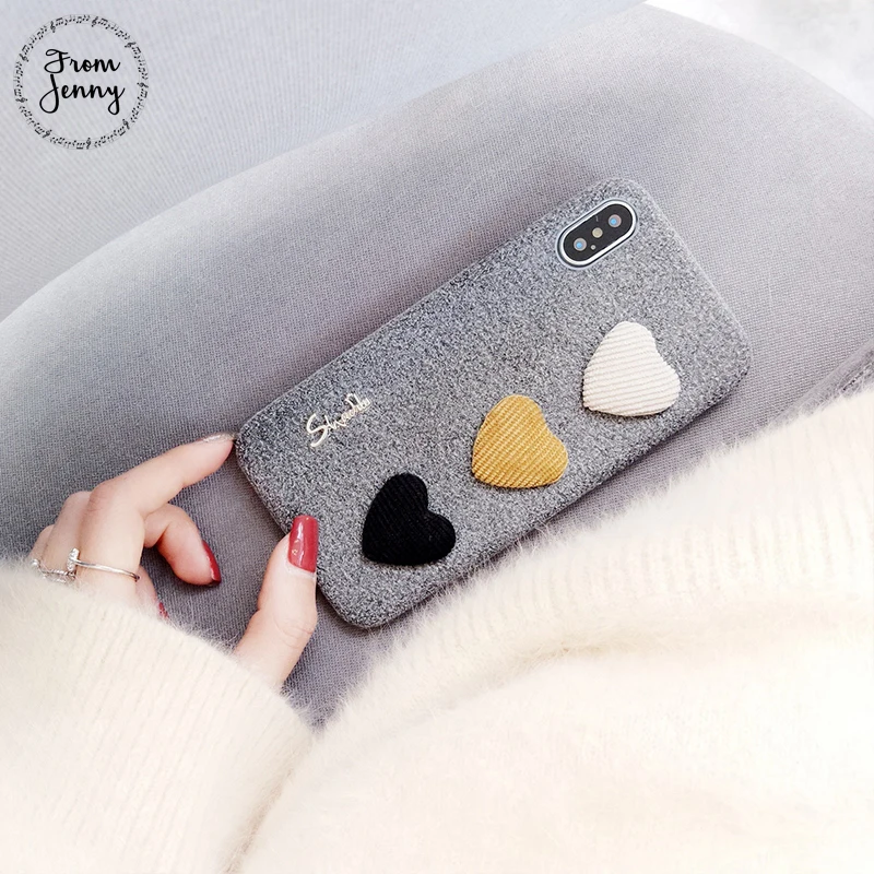 От Jenny cute 3D Love Heart чехол для телефона ipone X 8 8plus модный тканевый мягкий iphone 7 7plus 6/6 S Plus