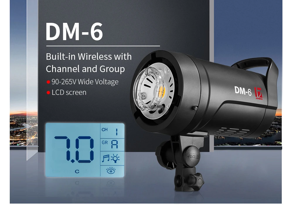 JINBEI DM-6 600Ws портативная студийная вспышка компактная фотография стробоскоп светильник GN80 светильник ing Head светодиодный моделирующий светильник 110 В 220 в беспроводной