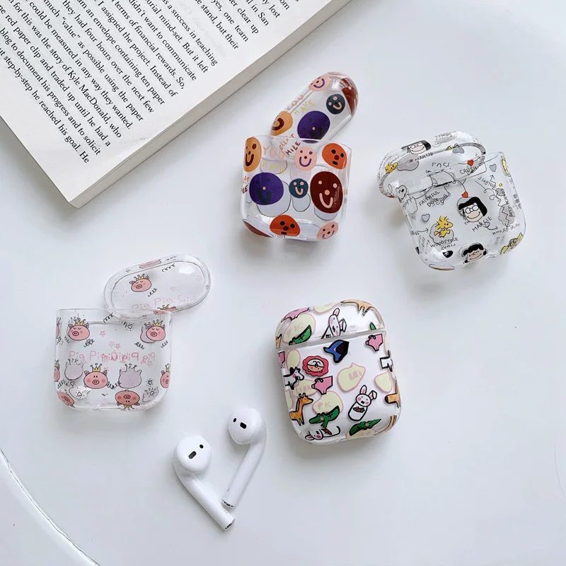 Роскошный мультяшный Прозрачный жесткий чехол для AirPods, Bluetooth наушники, аксессуары для Air pods 2, чехол, Модный чехол для зарядки