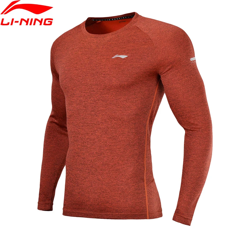 Li-Ning мужские футболки для бега, облегающие, полиэстер, дышащие, быстросохнущие, с подкладкой, удобные, спортивные футболки, топы ATLN003 MTL984