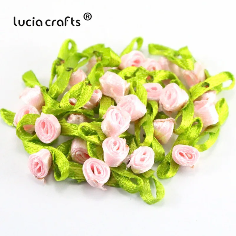 Lucia crafts 20 мм атлас с розочками Цветок голова девушки бутик мини волос лук головные уборы DIY одежды ремесло 48 шт B0107