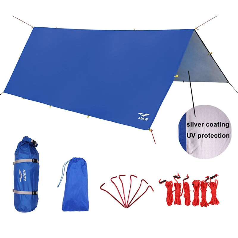 

MIER Waterproof Hammock Rain Fly Lightweight Tent Tarp Camping Backpacking Tarp Shelter, 6 Stakes and 12 Ropes Included