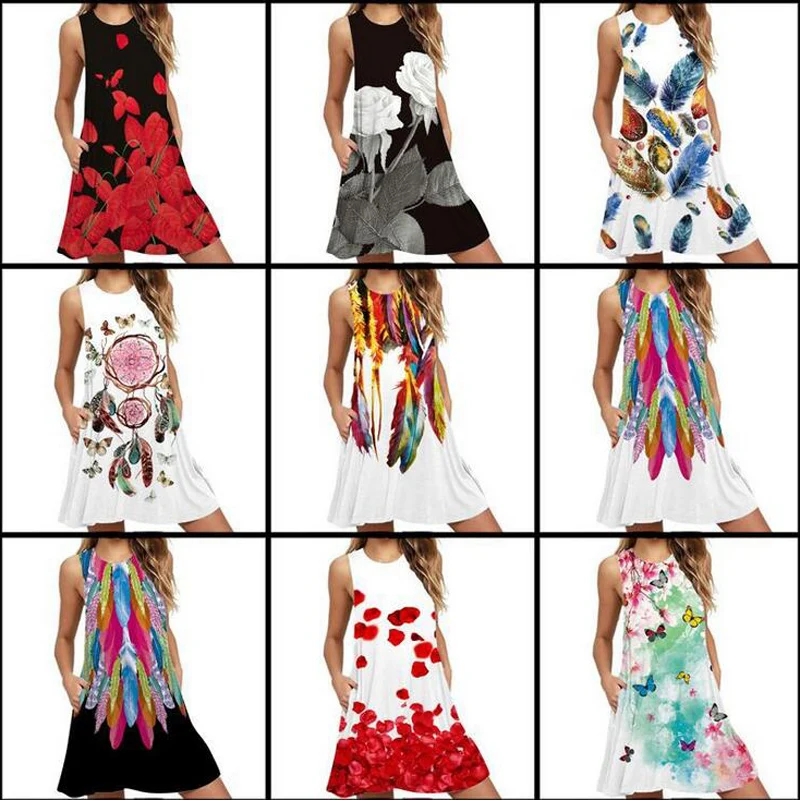 Женское свободное платье на бретелях разноцветное повседневное Короткое