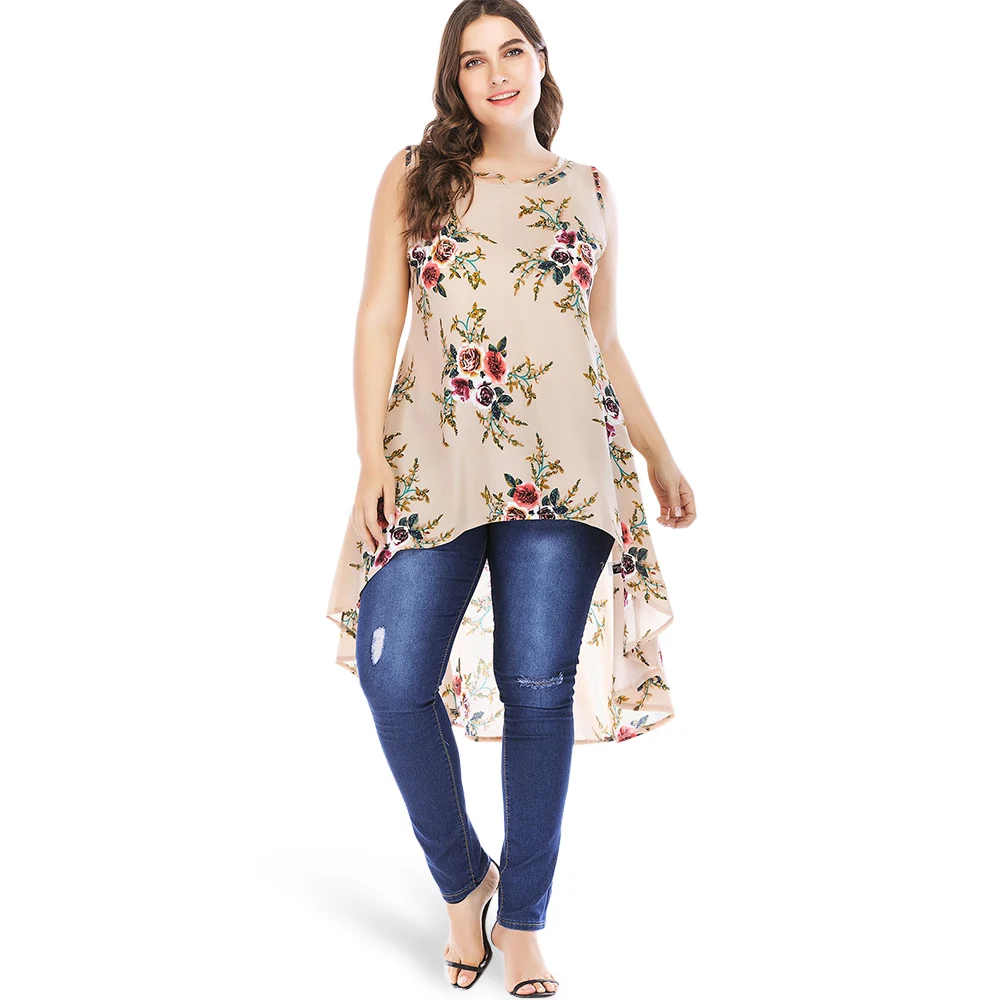 Женская Длинная блузка VESTLINDA летняя с цветочным принтом большие размеры