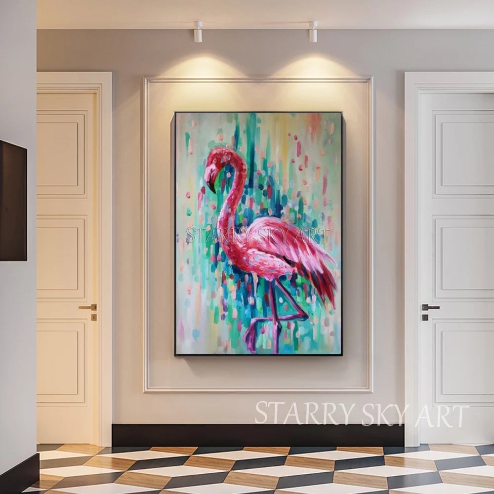 

Beautiful Wall Art Hand-painted Flamingo Acrylic Painting on Canvas Beautiful Wall Decor Painting Flamingo Bird Acrylic Painting