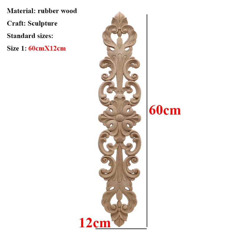 60cmX12cm Неокрашенная древесина, дуб, резная волнистая Цветочная наклейка, угловая аппликация для декора мебели для дома, декоративная деревянная резная длинная аппликация - Цвет: 60cmX12cm
