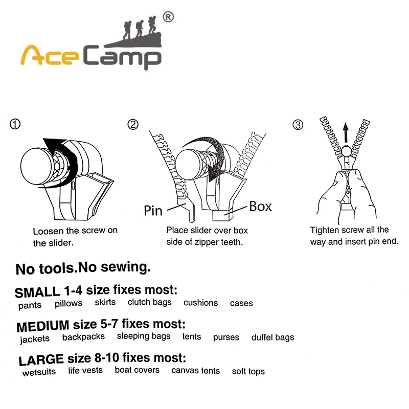 AceCamp черный никель фиксация гидрокостюм на молнии крышка лодки Брезентовая палатка универсальные Швейные аксессуары большой размер подходит для 8-10 молнии