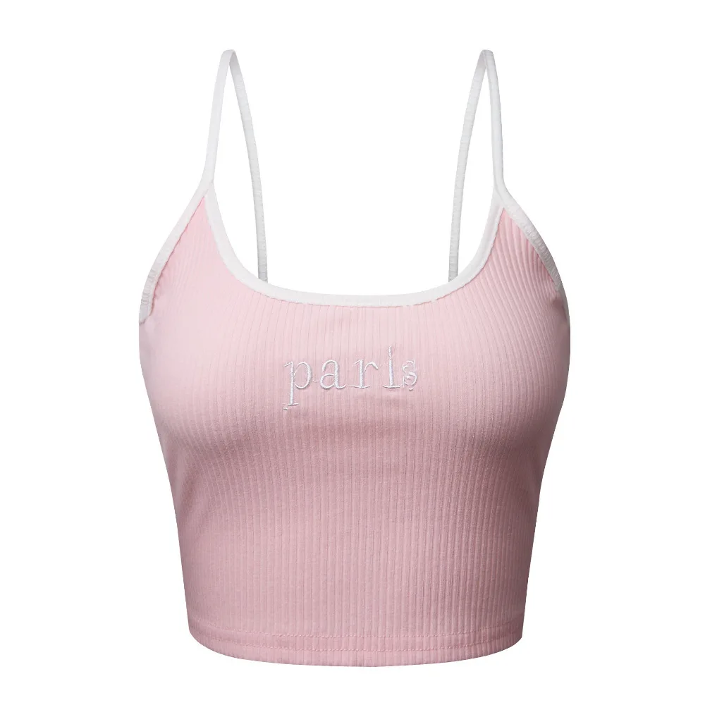 Женский летний топ на бретельках с круглым вырезом и вышитой надписью в стиле