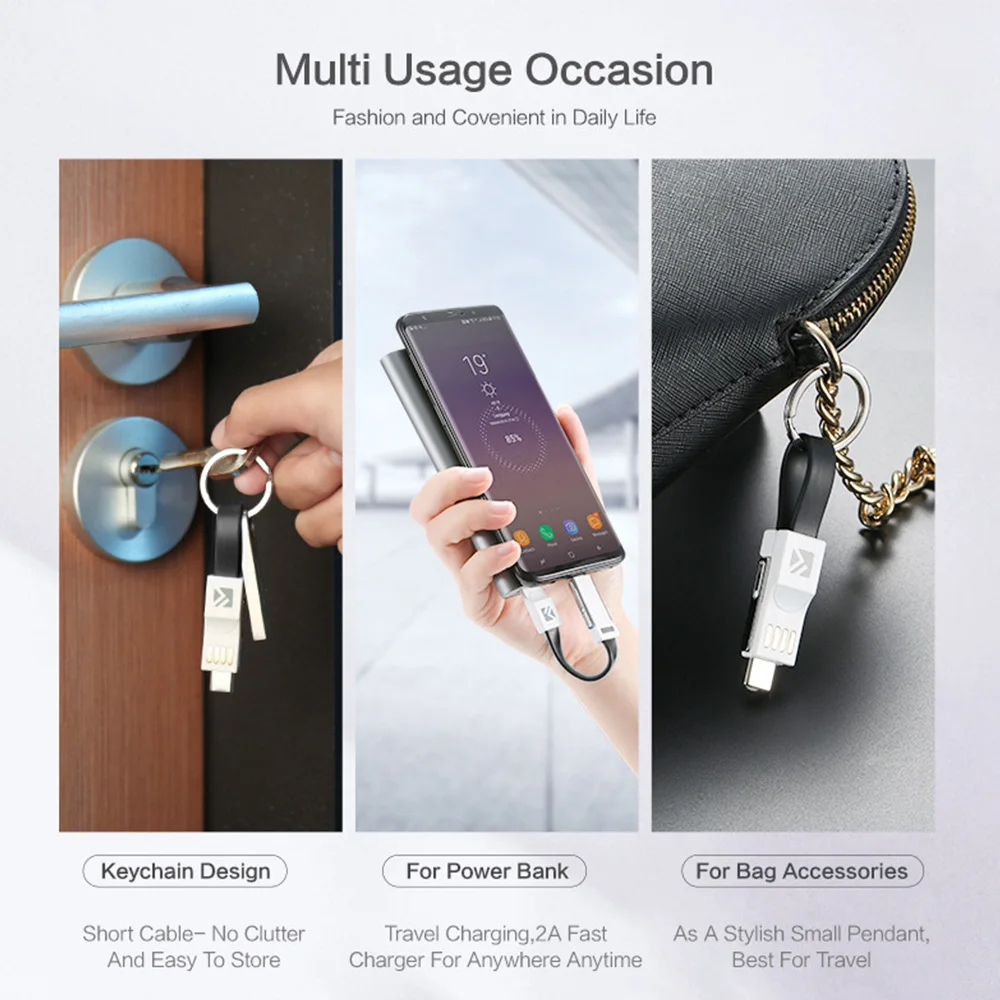 3 в 1 портативный брелок для ключей USB кабель передачи данных iPhone Micro usb type C Быстрая