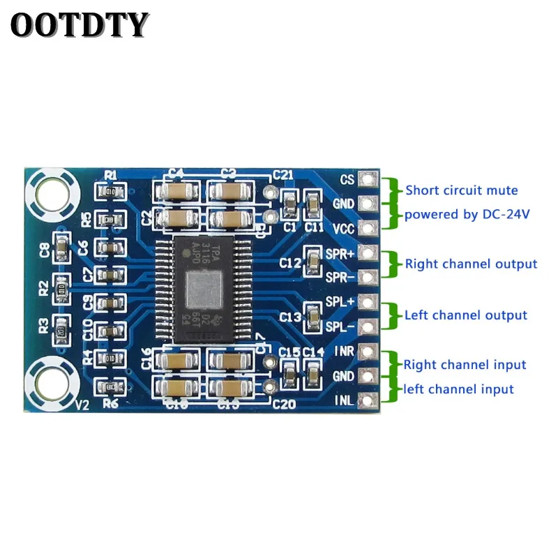 1 шт. Новый OOTDTY DC 12 В 24 мини TPA3116D2 2x50 Вт цифровой аудио усилитель мощности плата