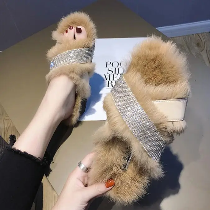 Зима кристалл горного хрусталя Для женщин Шлёпанцы Повседневное Мода Babouche