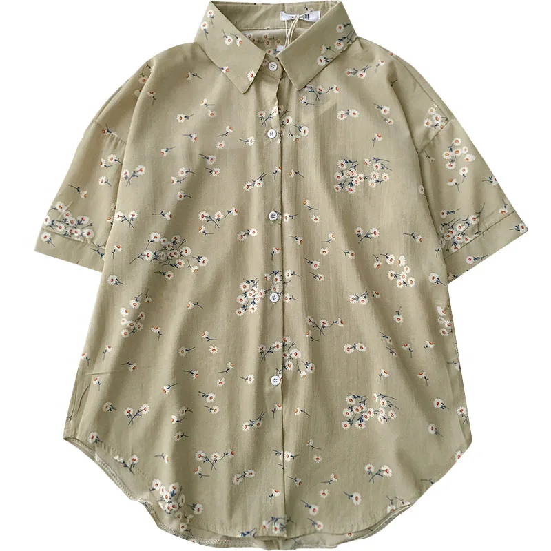 Женская шифоновая рубашка с короткими рукавами блузка на пуговицах воротником