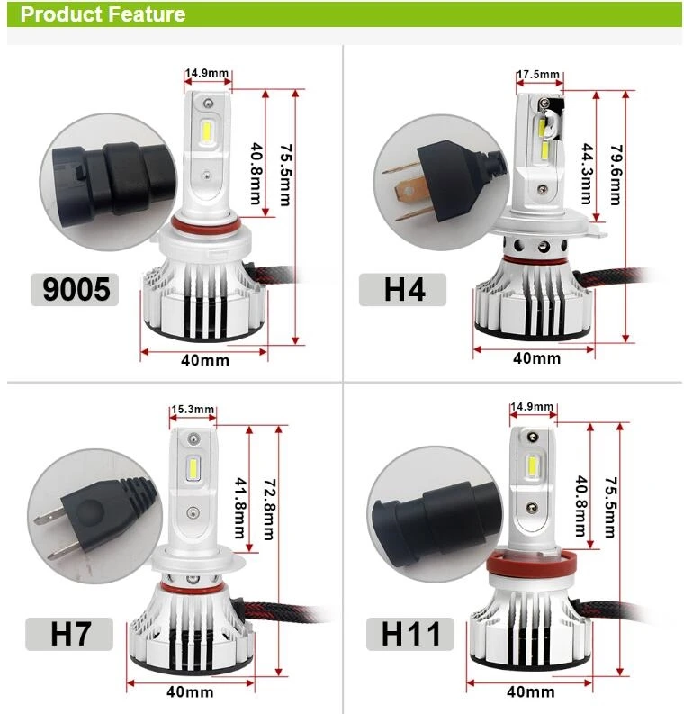 1 комплект H4 F2 Автомобильный светодиодный фонарь HB2 9003 H7 H8 H9 H11 9005 9006 HB3/4 9012 72 Вт 12000LM