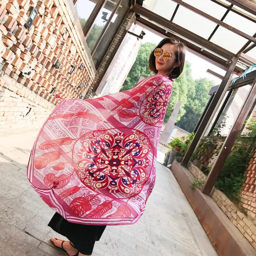 2 Red ethnic style Новинка 180*90 см женские шелковые длинные шарфы модные весенние Роскошные Снуды с цветочным принтом шаль летние женские шали головные шарфы - Цвет: 2 Red ethnic style