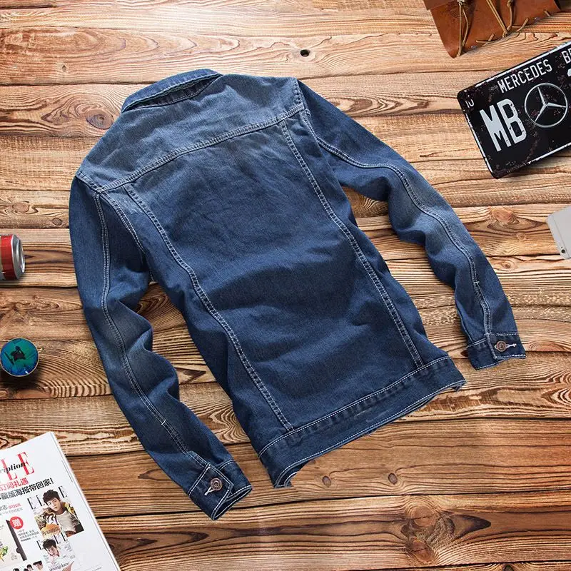 Осенняя новая стрейч светильник синие джинсы куртка для мужчин модные зауженные