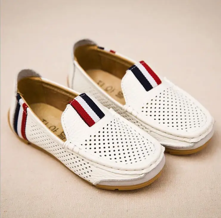 Sandals white Летние Детские парусиновые туфли из воловьей кожи открытые сандалии для мальчиков детская обувь из натуральной кожи с мягкой подошвой - Цвет: Sandals white