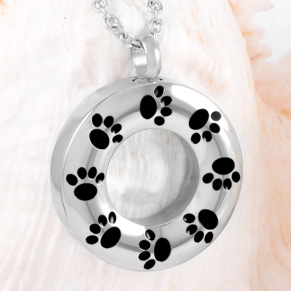 

Round Pet Cremation Urn Necklace Memorial Jewelry Stainless steel Ashes Keepsake Urn Locket Pendant for Love