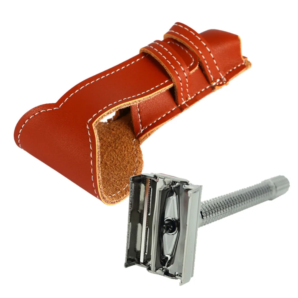 Подлинная Кожаный чехол бритвы Обложка безопасности Classic Double Edge для бритья Чехол