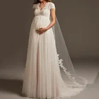 Свадебное платье для беременных с открытой спиной и кружевом из тюля