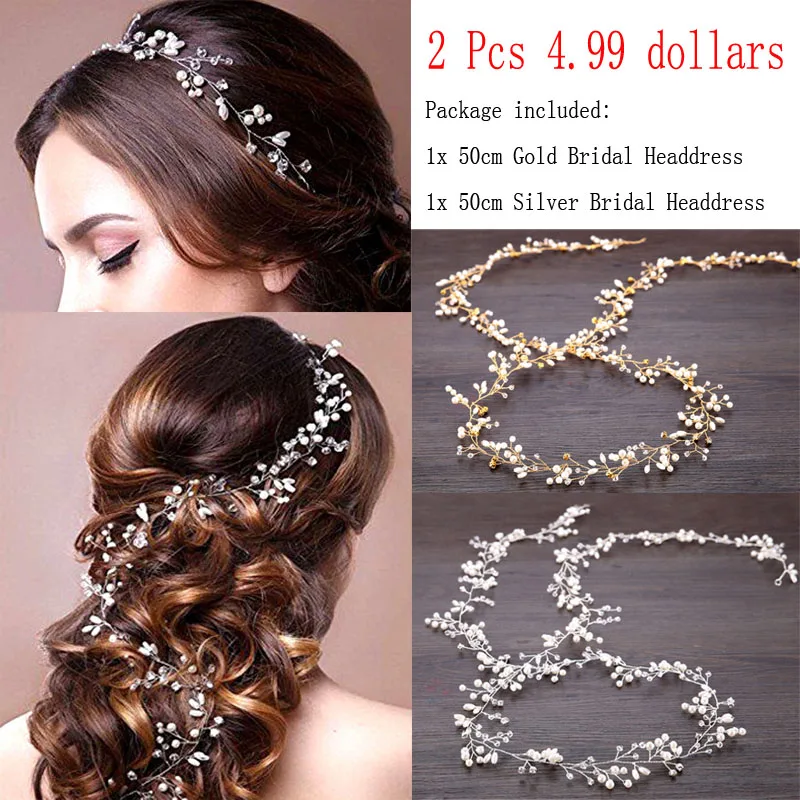 Inofinn in001h 2pcs Gold and Silver Crystal Bridal hair accessory Wedding Headband Bride Bridesmaid Hair Headdress Two Colors | Свадьбы и