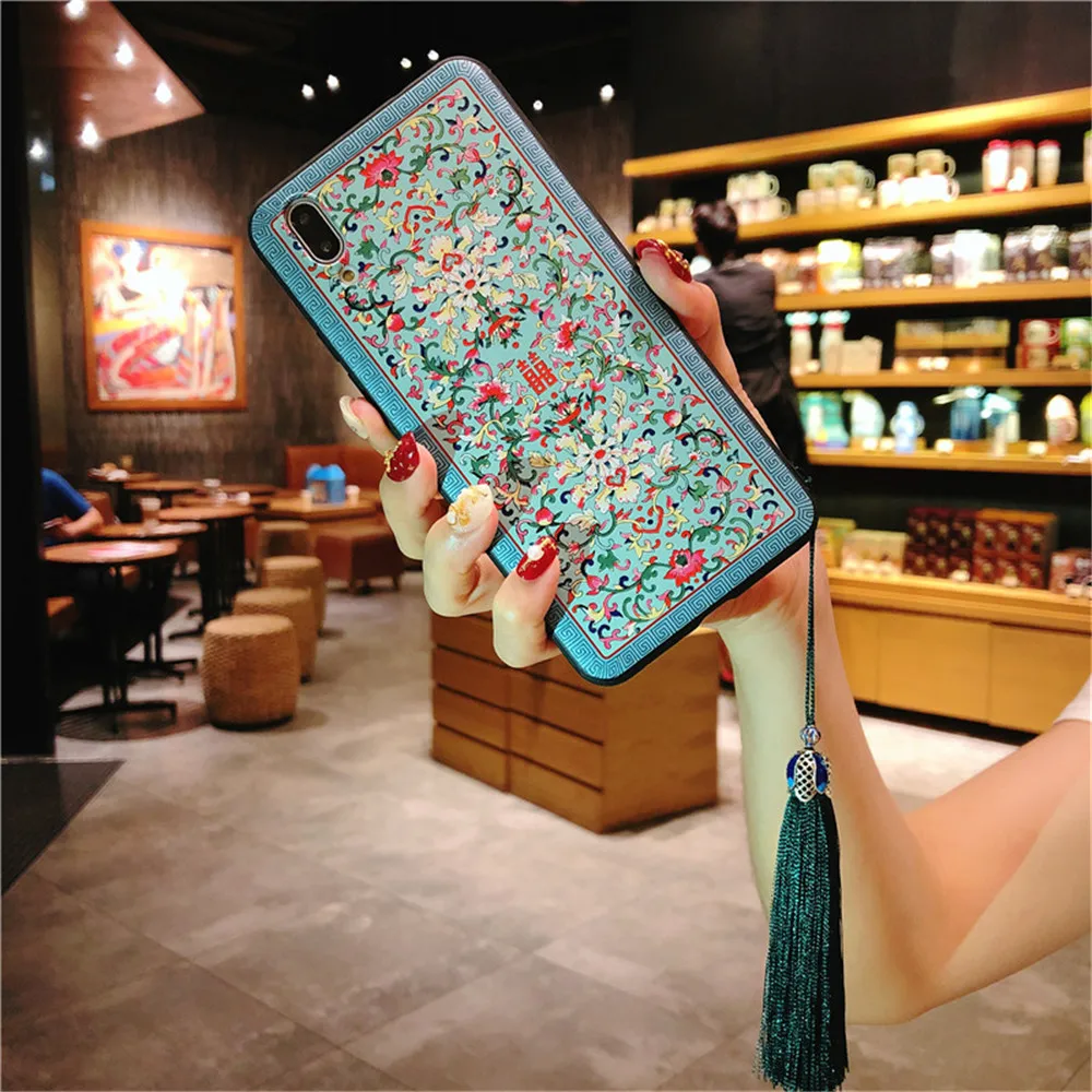 Силиконовый чехол с цветами для IPhone 7 5S SE 6 6s 8 Plus X ретро цветной подвеской