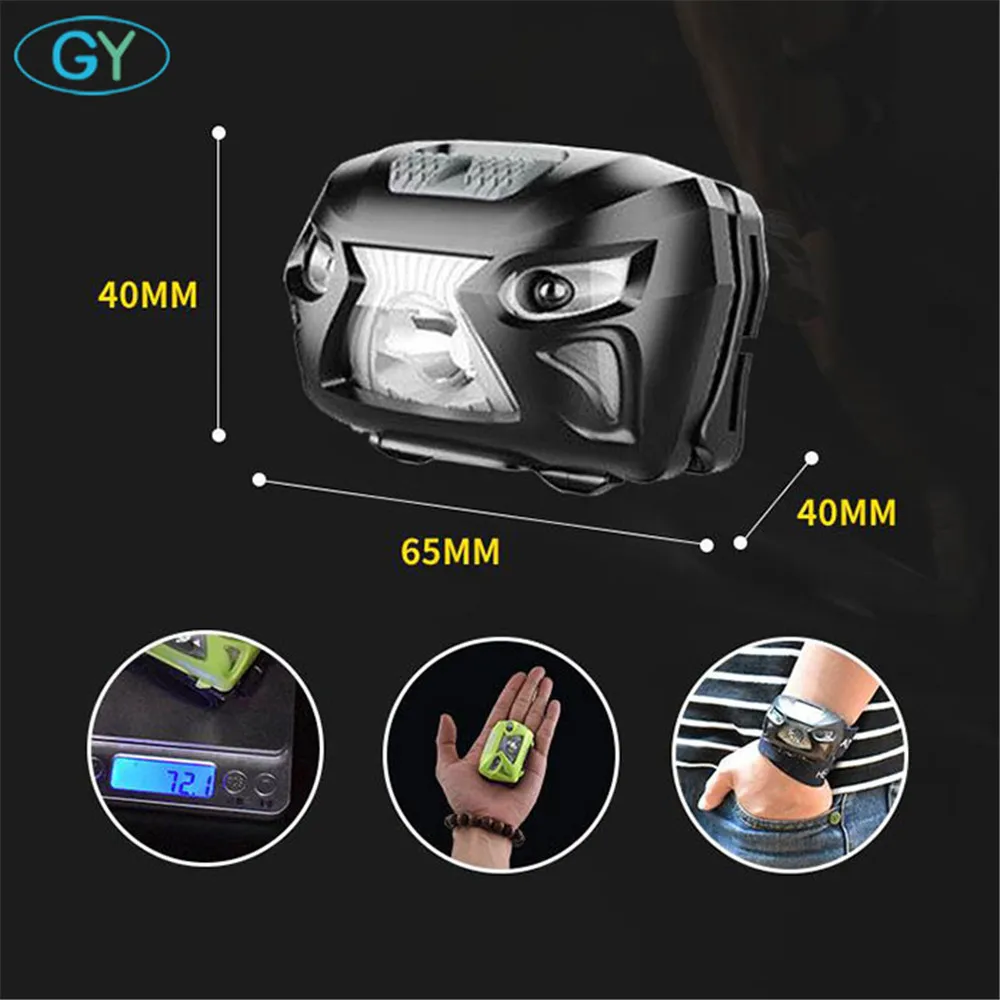 Светодиодный налобный фонарь с датчиком движения перезаряжаемый через USB