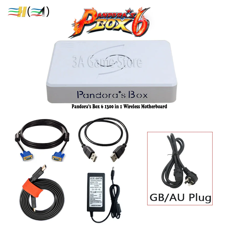PB6w GB plug Pandora box 6 беспроводная версия материнской платы 1300 в 1 поддержка fba mame 3d игры для беспроводной аркадной консоли HDMI VGA USB к ПК ТВ - Цвет: PB6w GB plug