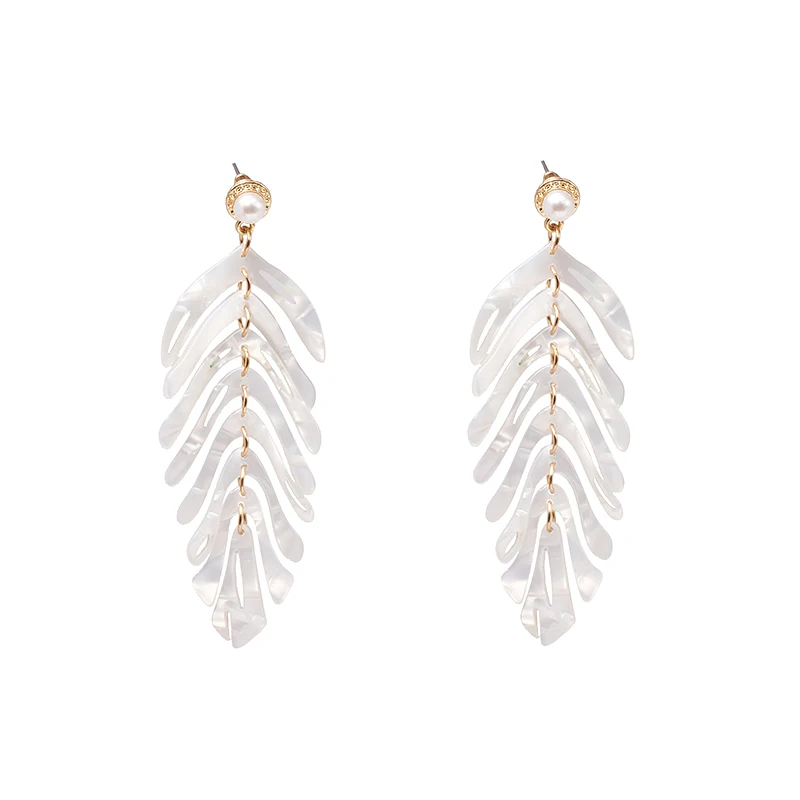 Женские акриловые серьги подвески фирменные жемчужные в виде листика