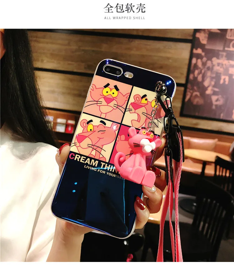 case toy strapB Для iphone XR Розовая пантера чехол, Blue Ray милая мягкая задняя крышка для телефона для iphone XS Max X 8plus 678 7P 6P чехол+ игрушка+ ремень - Цвет: case toy strapB