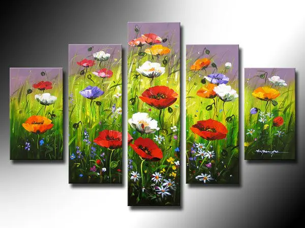 Чистая ручная роспись маслом Маки и дикие цветы в полном расцвете то же время