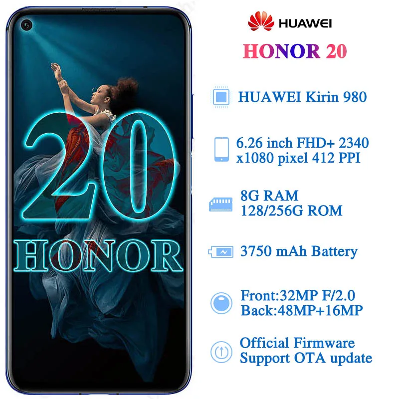 Оригинальный мобильный телефон HONOR 20 экран 6 26 дюйма Восьмиядерный процессор Kirin