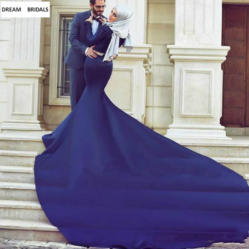

Muslim Chapel Train Lace Evening Prom Dresses Turkish Long Sleeves Appliques Evening Gowns Saudi Arabia Vestidos 2019 New