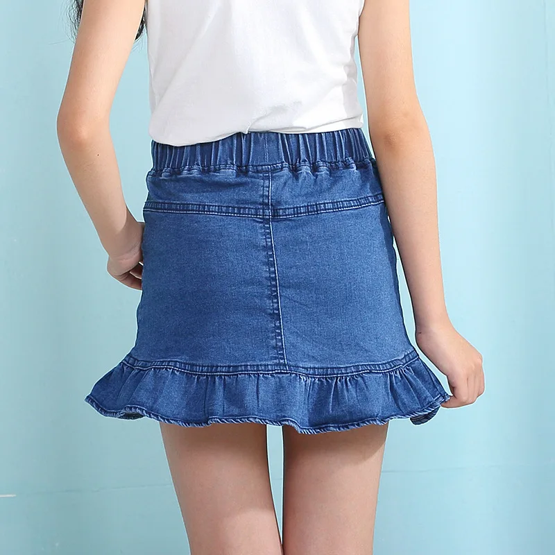 Новая детская юбка для девочек на лето 2020 повседневная синяя джинсовая пуговицах