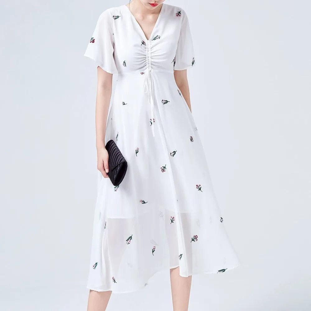 Женское платье с цветочным принтом ARTKA белое шифоновое высокой талией и коротким