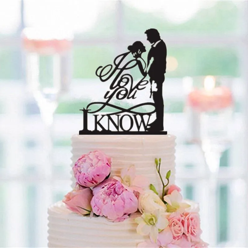 

I love You I know Black Acrylic Wedding Cake Topper Bride and Groom Silhouette Cake Topper Engagement / Valentine's Day