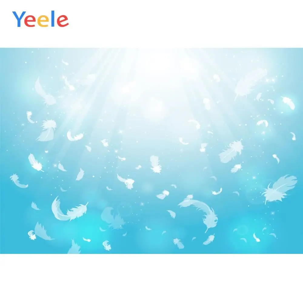 

Yeele Blue Gradient Light Bokeh Feather Dreamy Baby Photography Backgrounds Customized Photographic Backdrops for Photo Studio