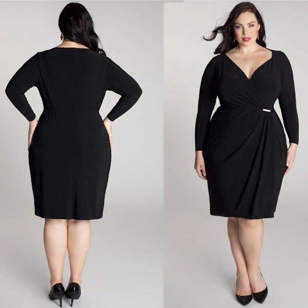 Платье женское черное офисное с длинным рукавом размер XXL W846051|plus size dress|dress fordress for