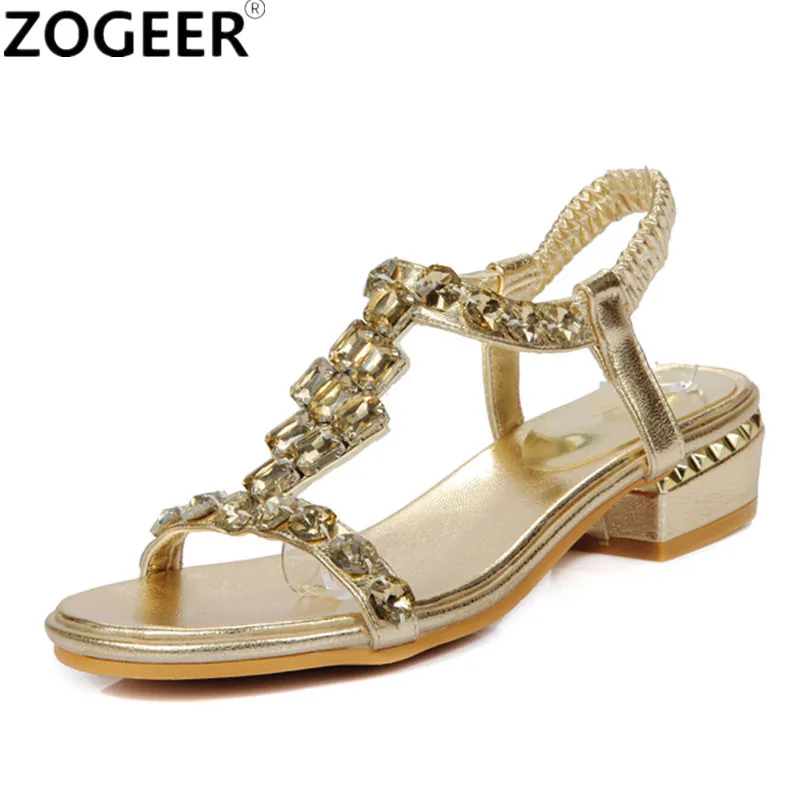 Женские босоножки класса люкс Стразы Женская Летняя обувь с прямым валиковым