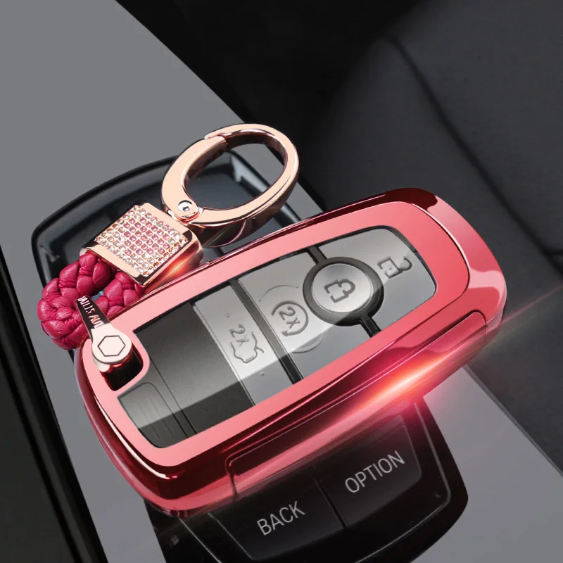 Натуральная Pcmos ключ чехол КРЫШКА ДЛЯ Ford Fusion Mustang Explorer F-150 F-250 F-350- дистанционный ключ чехол Брелок в виде ракушки 5 Кнопка - Название цвета: pink with buckle