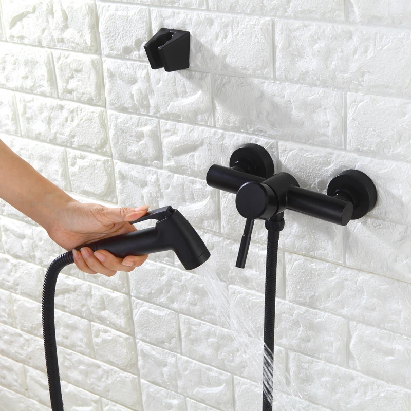 Матовый черный спрей для биде в ванную комнату смеситель горячей и холодной воды